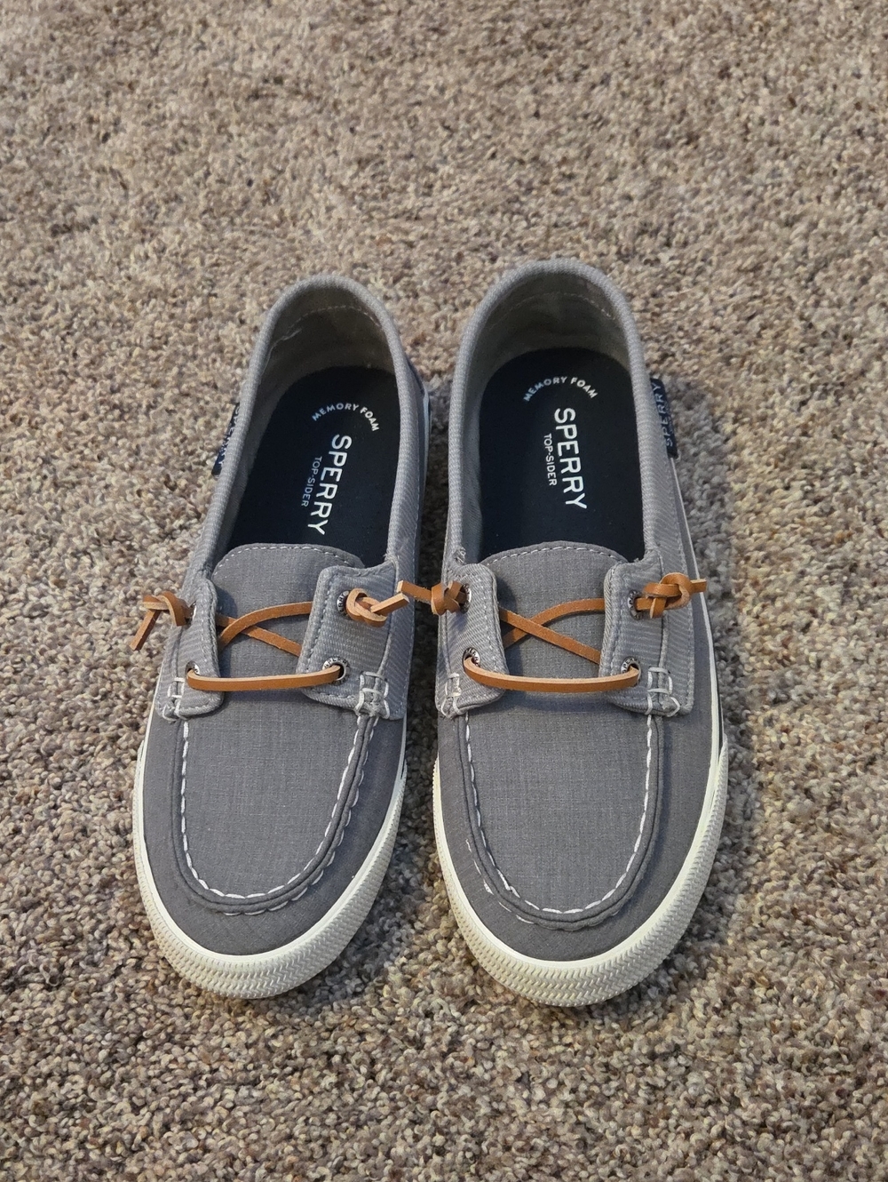 Sperry Gray Canvas Slip-On Boat Shoes with White Soles
